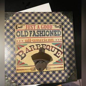 Barbecue bottle opener sign for hanging